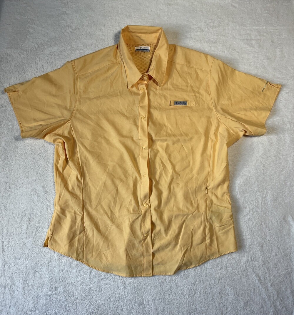 Columbia PFG Shirt Men’s XXL Yellow Vented Button Up Short Sleeve Omni Shade
